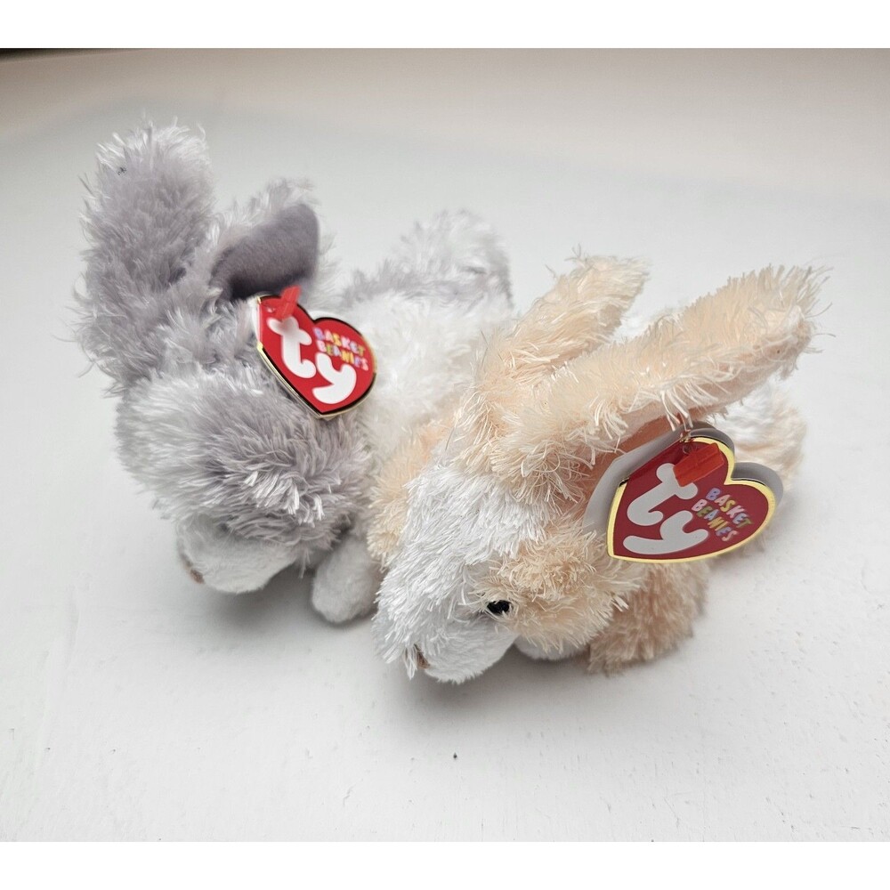 Ty Basket Beanies Hobsy & Topsy Bunny Rabbits Plush Set of 2 2009